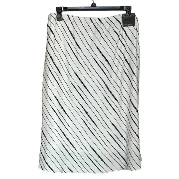 Banana Republic Satin Off White/Navy Midi Skirt sz XL - Picture 2 of 9